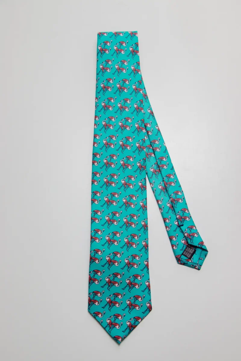 corbata-flamenco-verde-agua-rojo-rosa