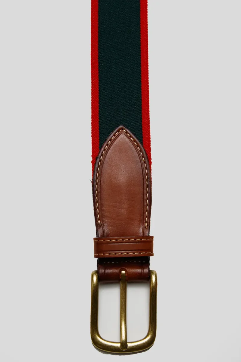 cinturón-piel-vacuno-elástico-verde-oscuro-línea-rojo