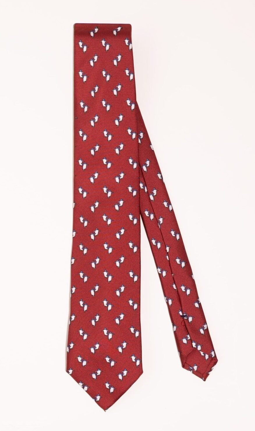 Corbata-seda-twill-pingüino-burdeos